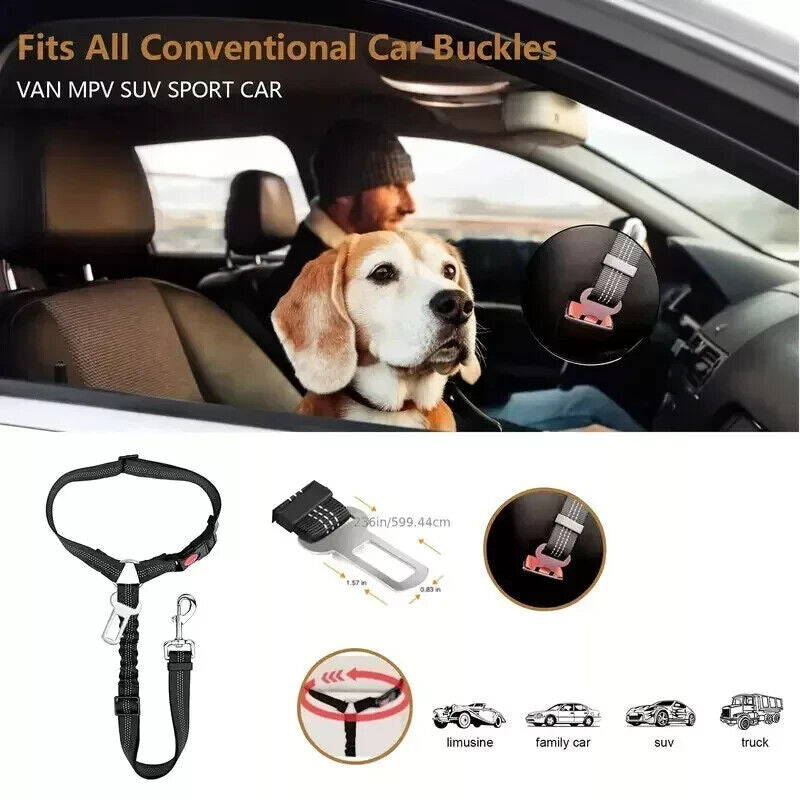 Dog Seat Belt for Car 3-In-1 Dog Leash Seatbelt Bungee Adjustable Reflective