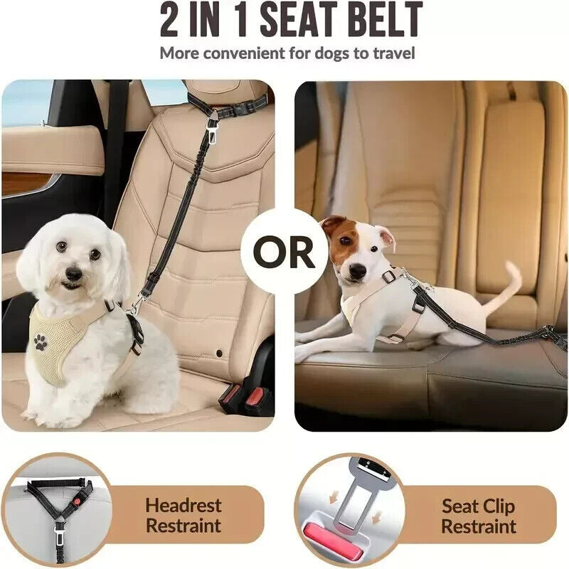 Dog Seat Belt for Car 3-In-1 Dog Leash Seatbelt Bungee Adjustable Reflective