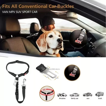 Dog Seat Belt for Car 3-In-1 Dog Leash Seatbelt Bungee Adjustable Reflective