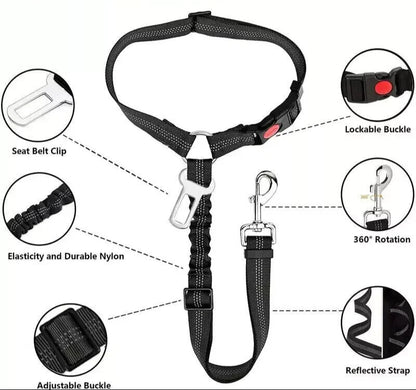 Dog Seat Belt for Car 3-In-1 Dog Leash Seatbelt Bungee Adjustable Reflective
