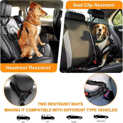 Dog Seat Belt for Car 3-In-1 Dog Leash Seatbelt Bungee Adjustable Reflective