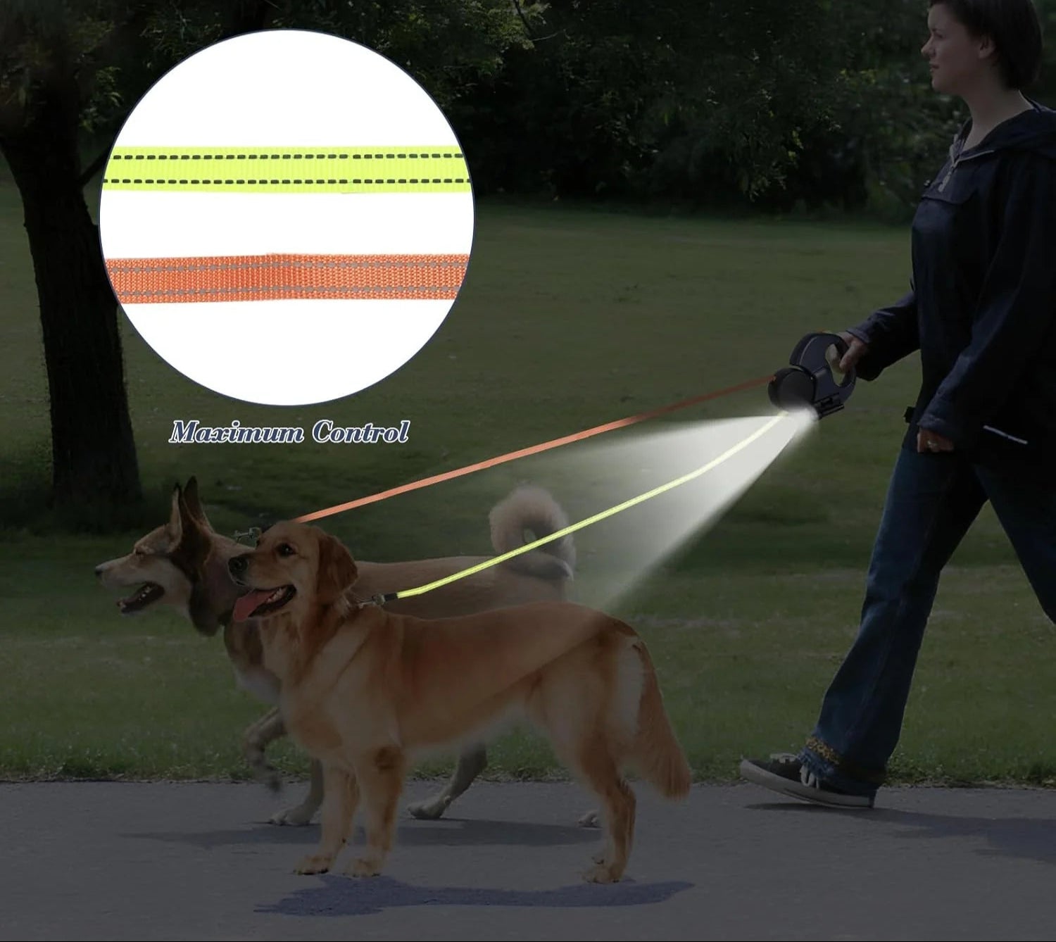 Dual Pet Leash Retractable Reflective Lead 360 Swivel Double Dog Walking Leash